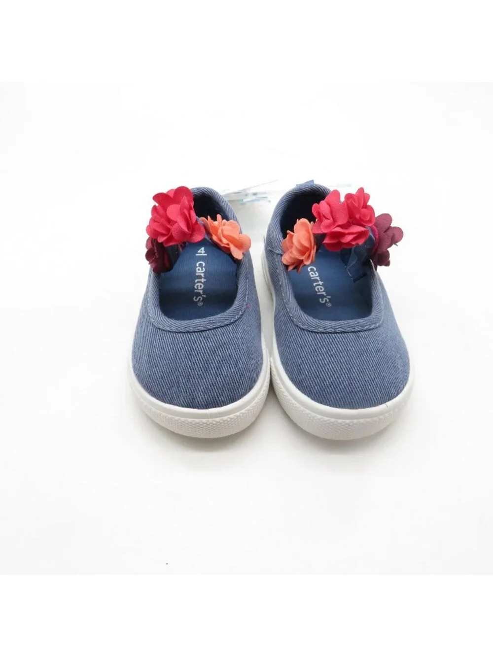 Carters Girls Blue Canvas Slip-On Shoes Flower Accents Size 4 NEW